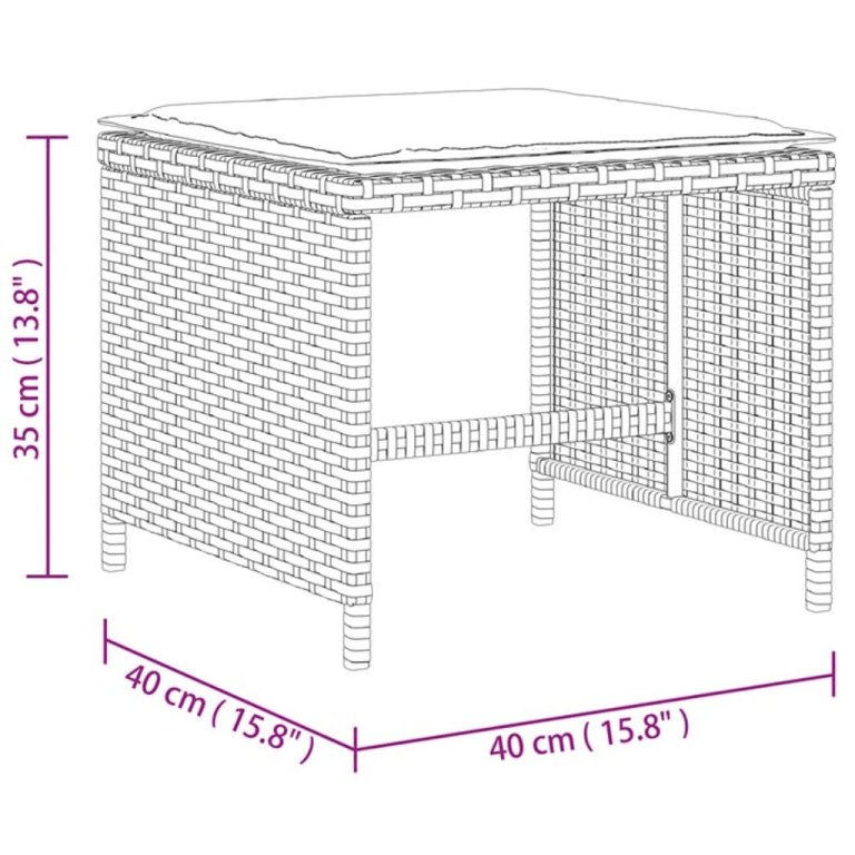 4 db fekete polyrattan kerti szék párnákkal 40 x 40 x 35 cm