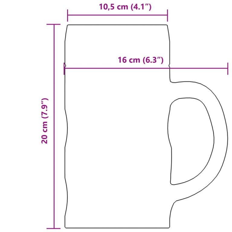 6 db üveg söröskorsó fogantyúval 1000 ml