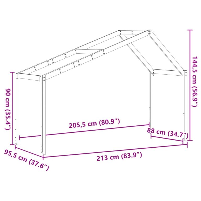 viaszbarna tömör fenyőfa gyerekágytető 213 x 95,5 x 144,5 cm