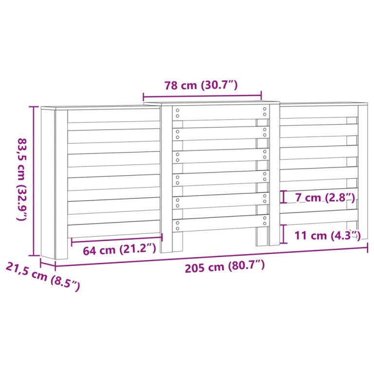 fekete szerelt fa radiátorburkolat 205 x 21,5 x 83,5 cm