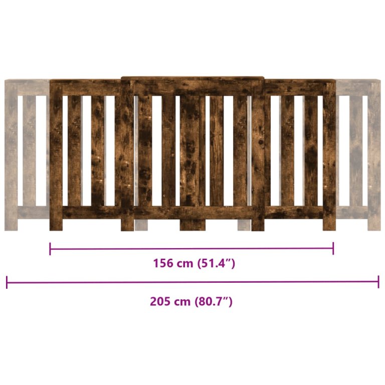 füstös tölgy színű szerelt fa radiátorburkolat 205x21,5x83,5 cm