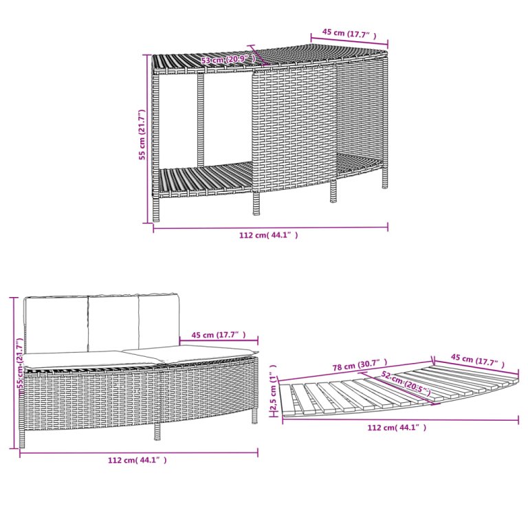 szürke polyrattan és tömör akácfa jakuzzi-keret