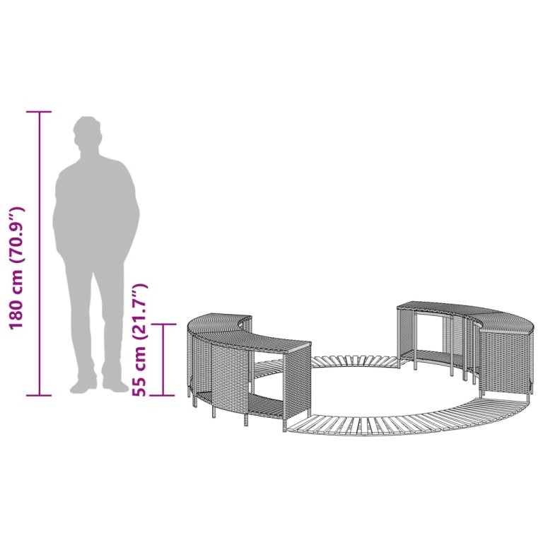 szürke polyrattan és tömör akácfa jakuzzi-keret