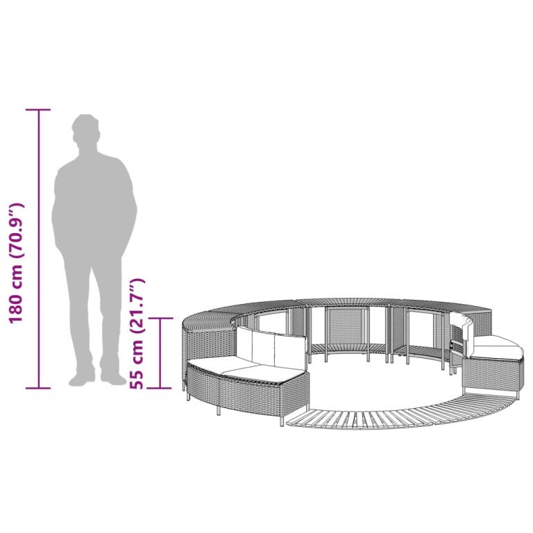 szürke polyrattan és tömör akácfa jakuzzi-keret