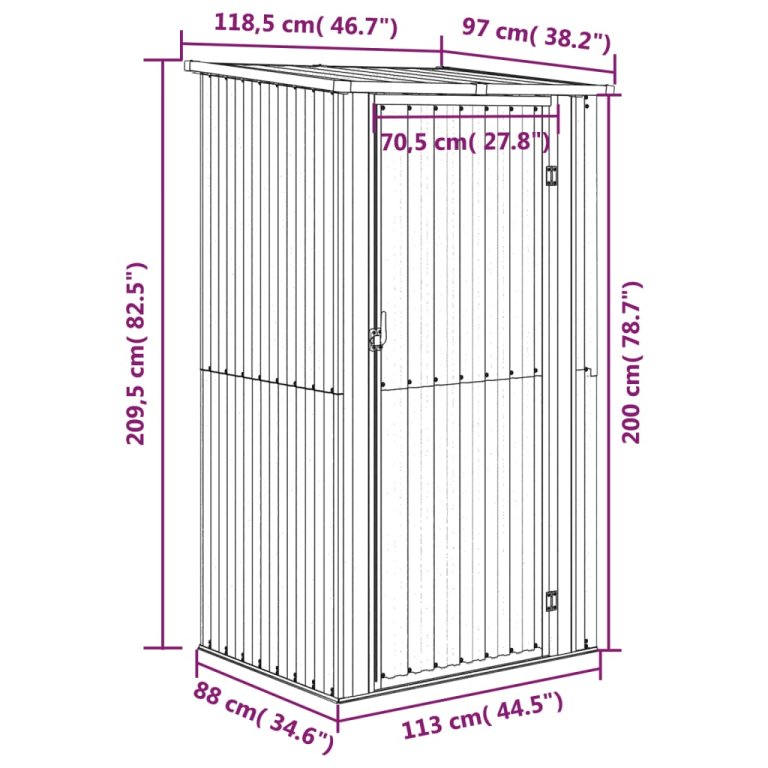 antracitszürke horganyzott acél kerti fészer 118,5x97x209,5 cm