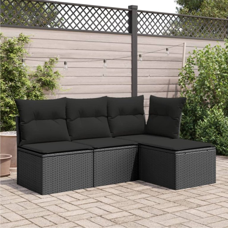 fekete polyrattan kerti szék párnával 55 x 55 x 37 cm