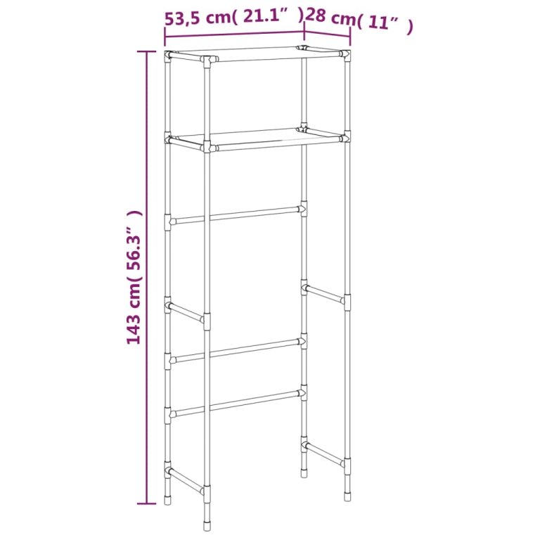 2 szintes szürke vas WC feletti tárolóállvány 53,5x28x143 cm