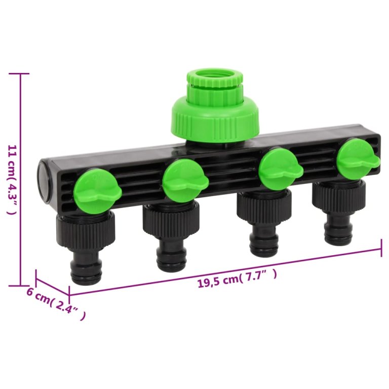 zöld és fekete ABS és PP 4-irányú csap adapter 19,5 x 6 x 11 cm