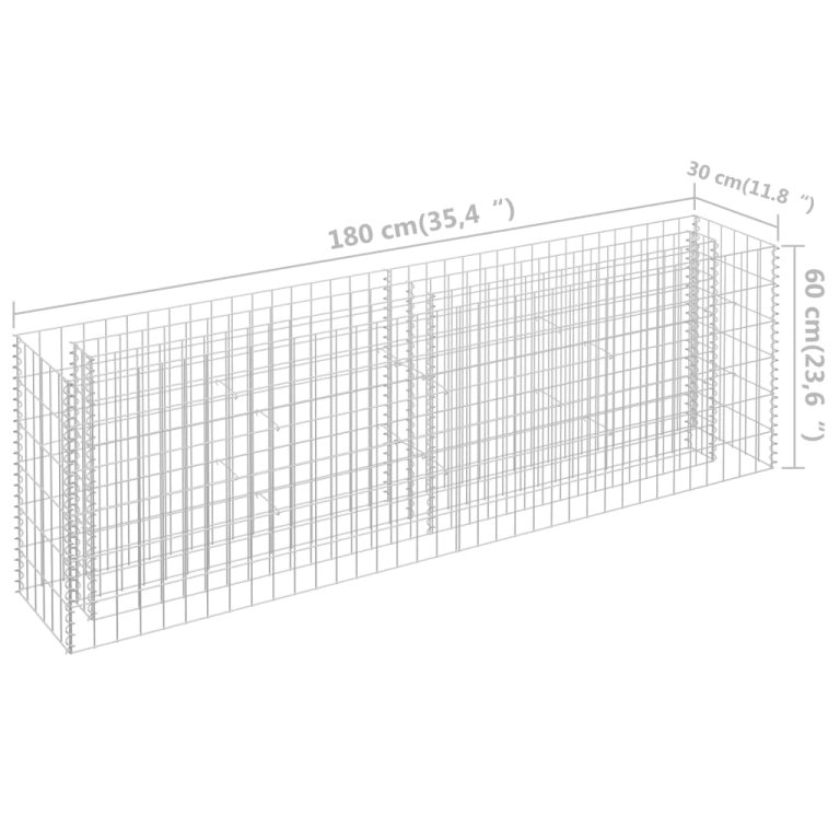 horganyzott acél gabion magaságyás 180 x 30 x 60 cm