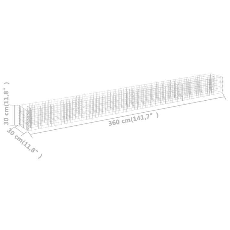 horganyzott acél gabion magaságyás 360 x 30 x 30 cm