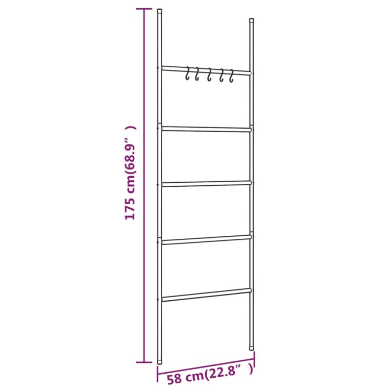 5 szintes fekete vas törölközőtartó létra 58 x 175 cm