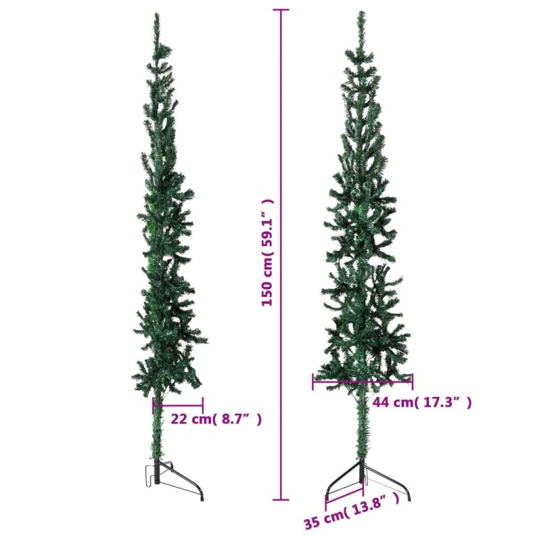 zöld vékony fél műkarácsonyfa állvánnyal 150 cm