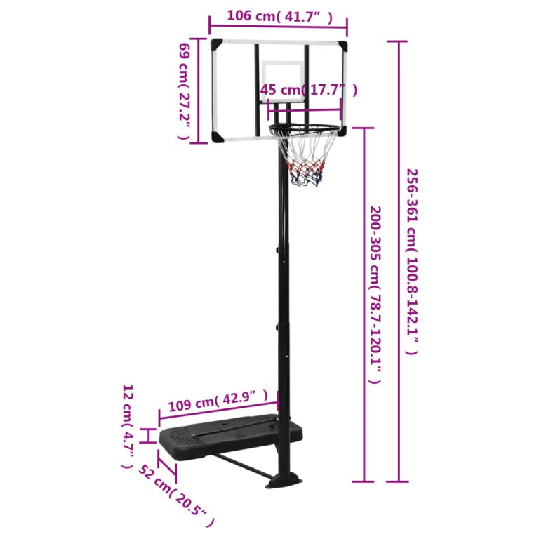 átlátszó polikarbonát kosárlabdaállvány 256-361 cm