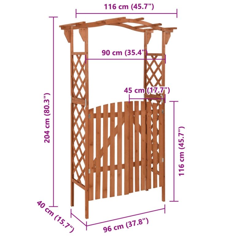 tömör fenyőfa pergola kapuval 116 x 40 x 204 cm