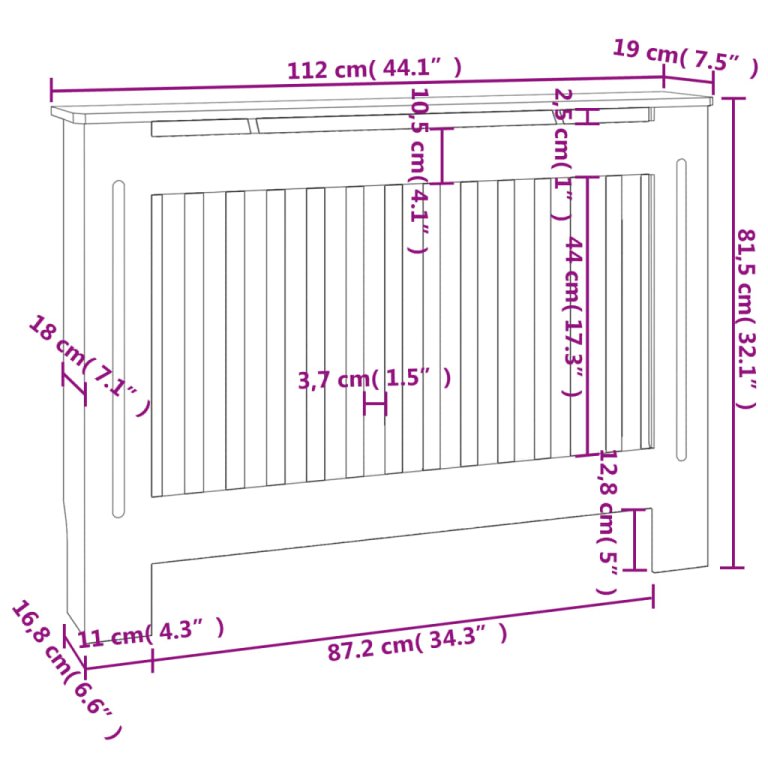 Fehér MDF radiátorburkolatos szekrény 112 cm