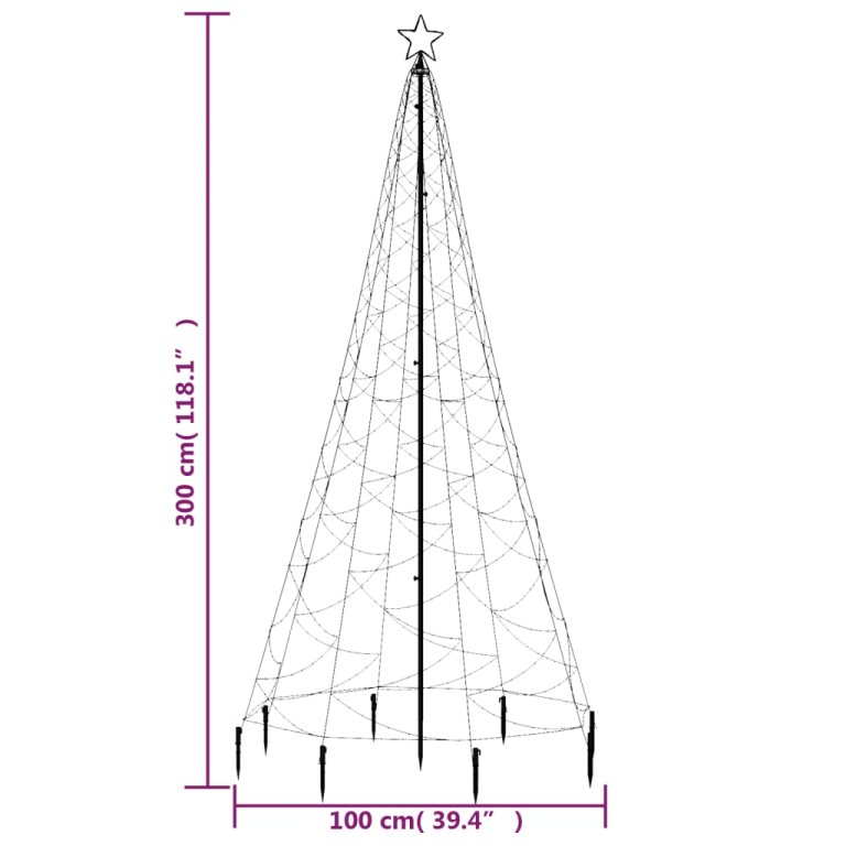 kék 500 LED-es karácsonyfa fémoszloppal 3 m