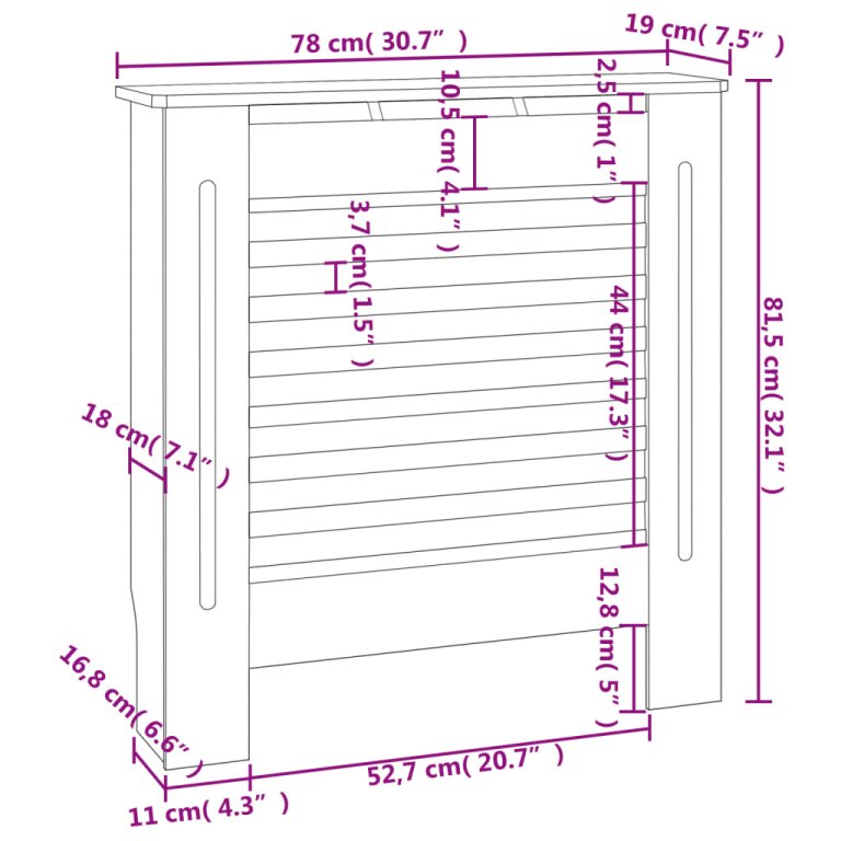 fehér MDF radiátorburkolat 78 cm