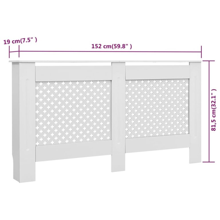 2 db fehér MDF radiátorburkolat 152 x 19 x 81,5 cm