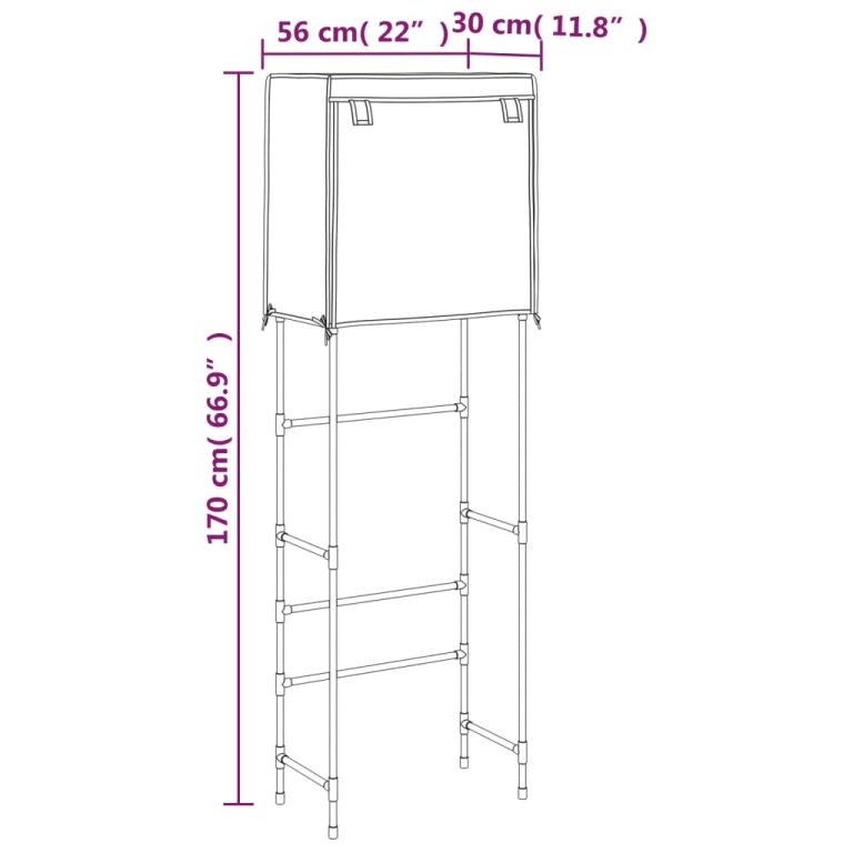 2 szintes fekete vas WC feletti tárolóállvány 56x30x170 cm