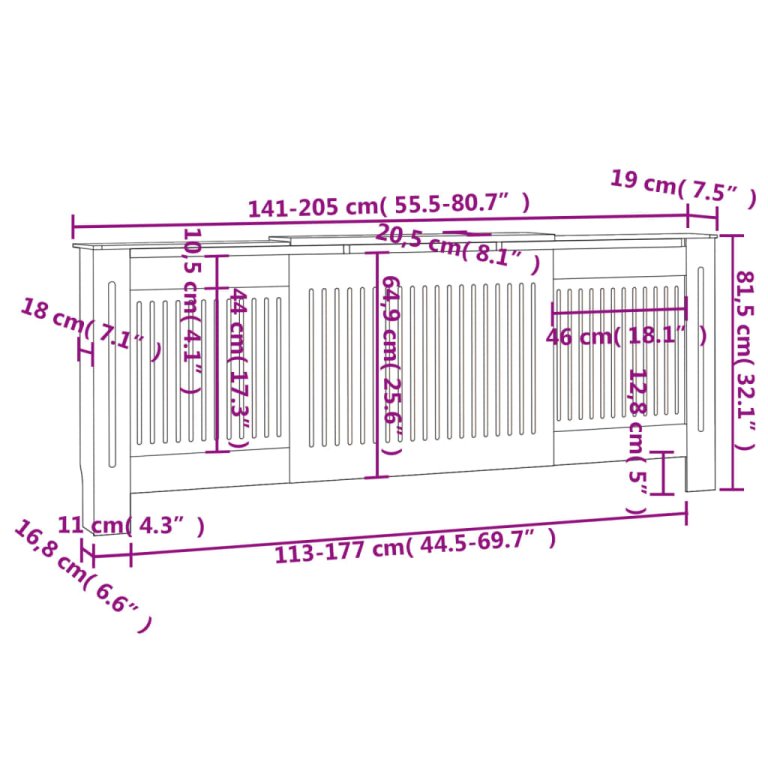 szürke MDF radiátorburkolat 205 cm