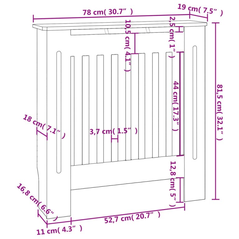 szürke MDF radiátorburkolat 78 cm