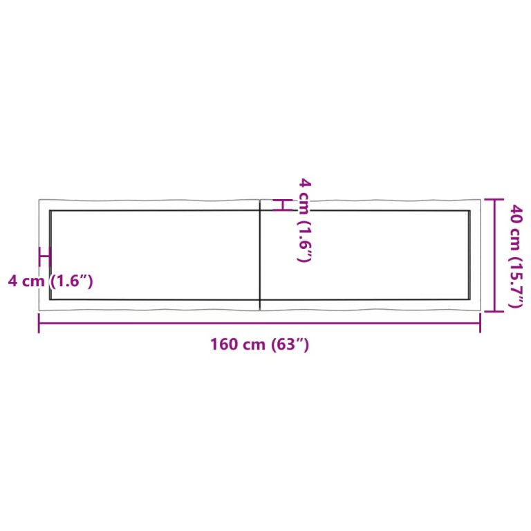 sötétbarna kezelt tömör asztallap 160x40x(2-4) cm