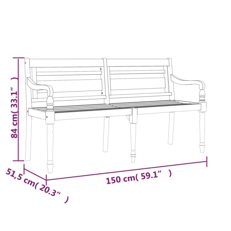 tömör tíkfa Batavia pad bordó párnával 150 cm