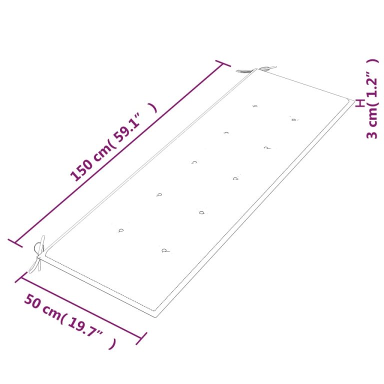 tömör tíkfa Batavia pad bordó párnával 150 cm