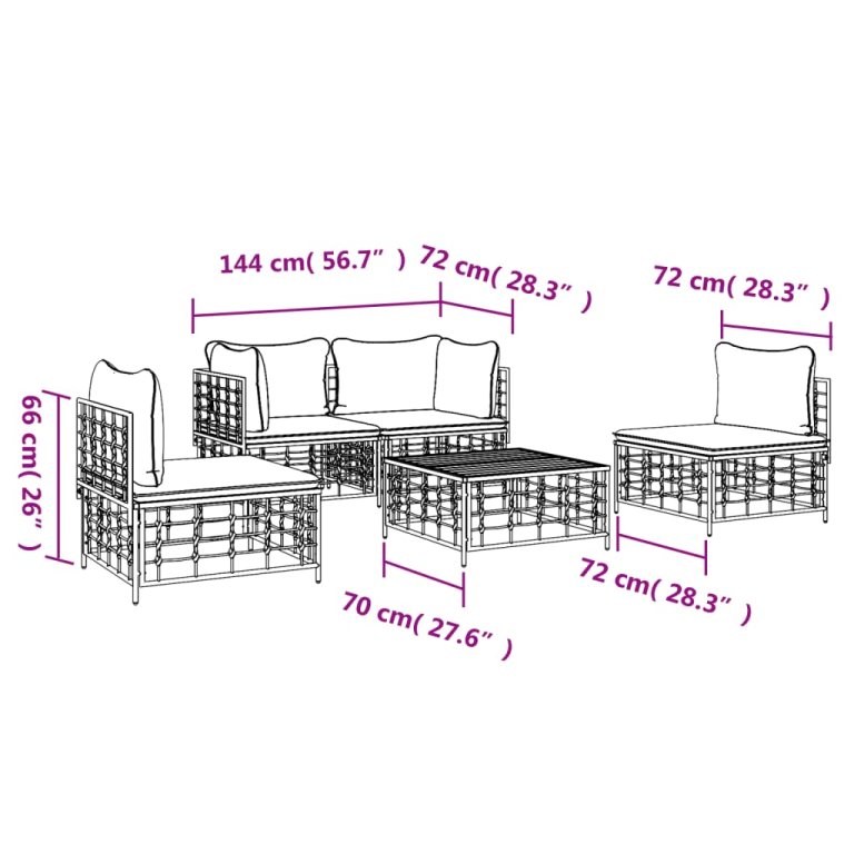 5 részes antracitszürke polyrattan kerti ülőgarnitúra párnákkal