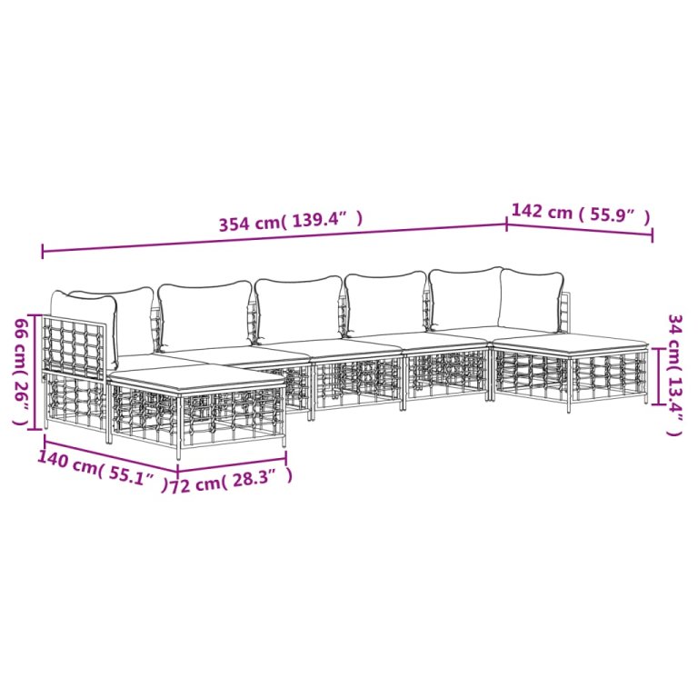 7 részes antracitszürke polyrattan kerti ülőgarnitúra párnákkal