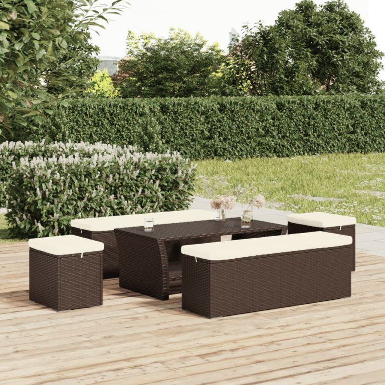 barna polyrattan zsámolypad párnával 110 x 30 x 40 cm