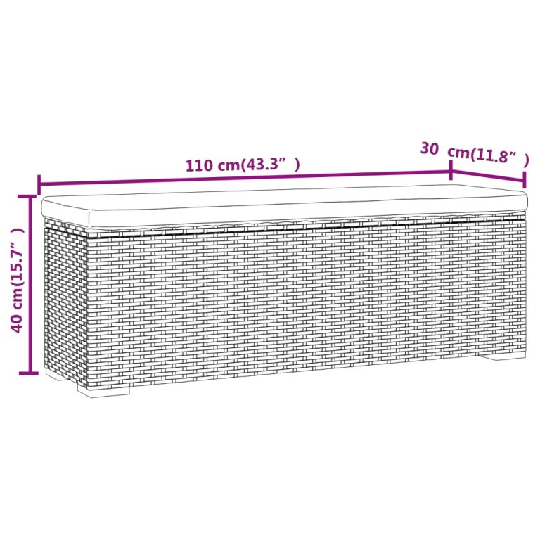 barna polyrattan zsámolypad párnával 110 x 30 x 40 cm