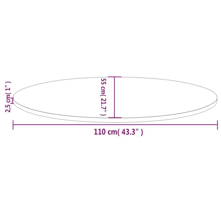 tömör fenyőfa ovális asztallap 110x55x2,5 cm