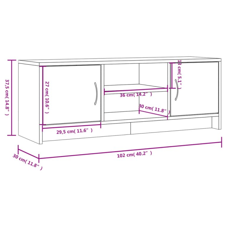 betonszürke szerelt fa TV-szekrény 102x30x37,5 cm