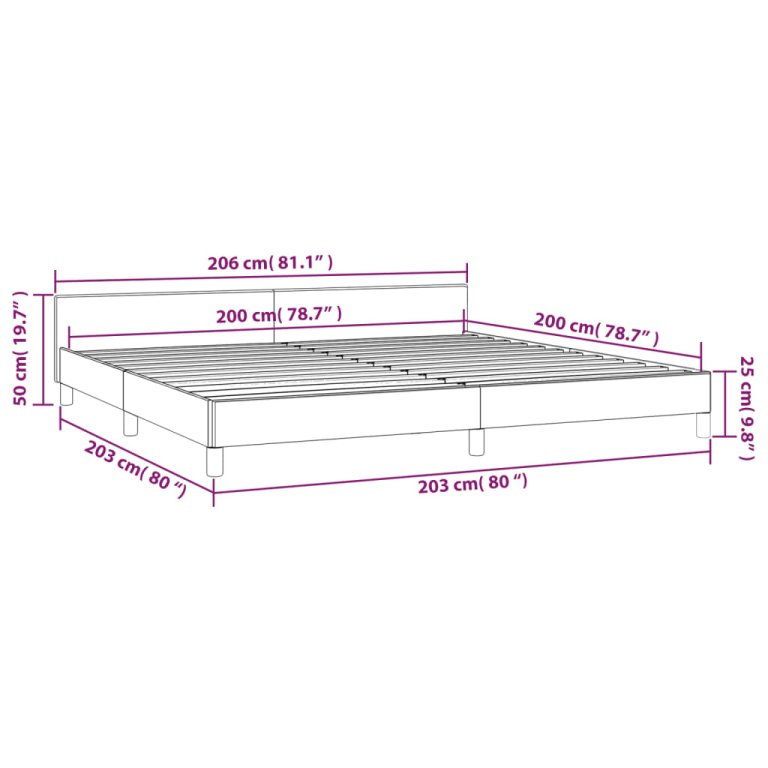 kávészínű ágykeret fejtámlával matrac nélkül 200x200 cm