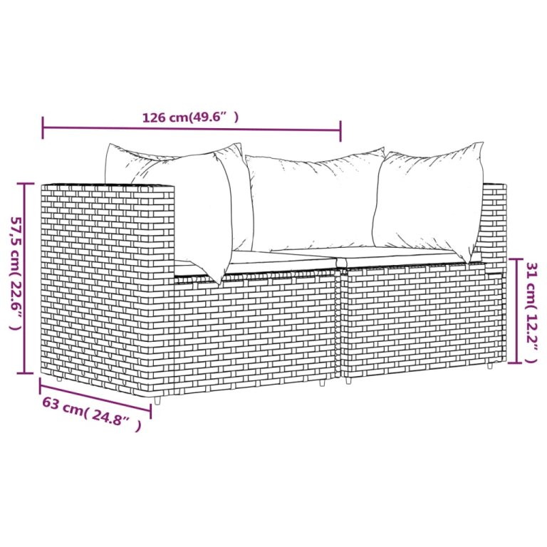 2 db barna polyrattan kerti sarokkanapé párnákkal