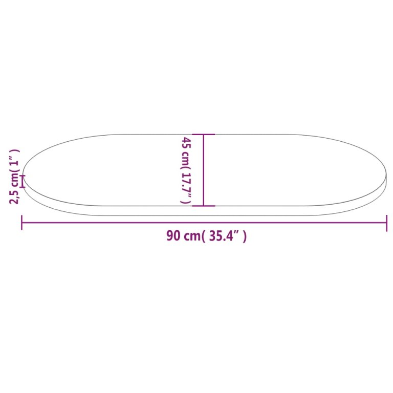 fehér tömör fenyőfa ovális asztallap 90x45x2,5 cm