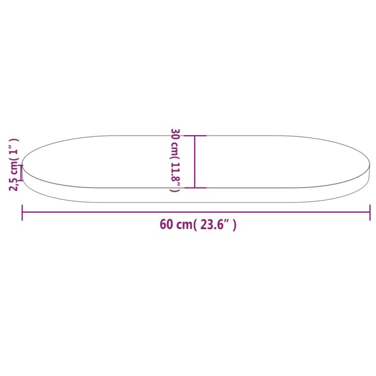 tömör fenyőfa ovális asztallap 60 x 30 x 2,5 cm