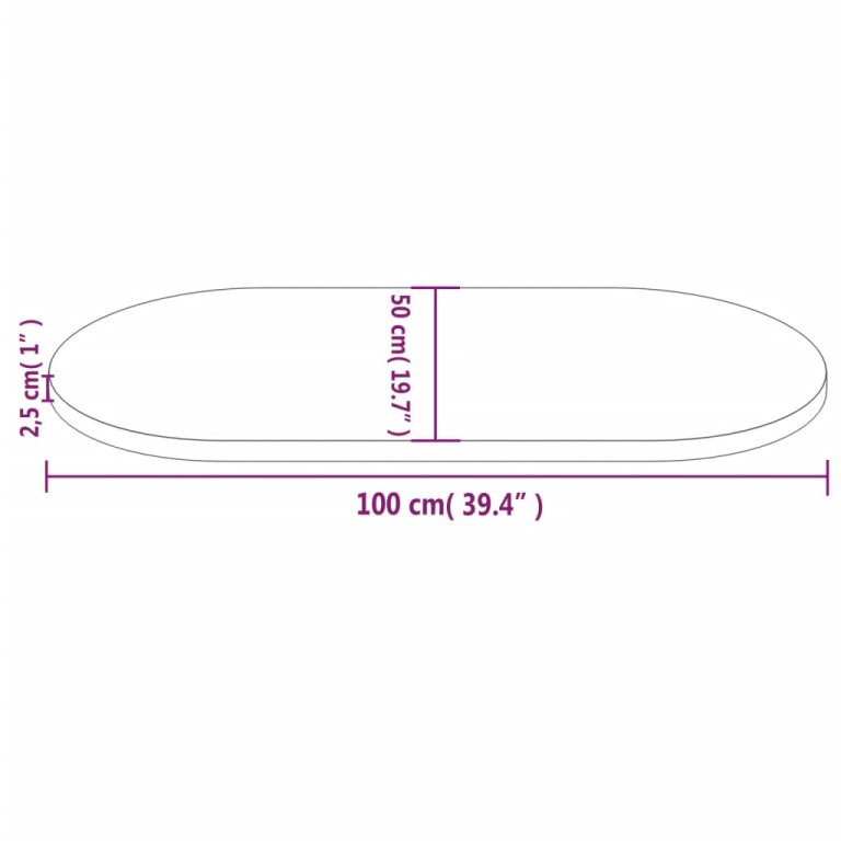 fehér tömör fenyőfa ovális asztallap 100x50x2,5 cm