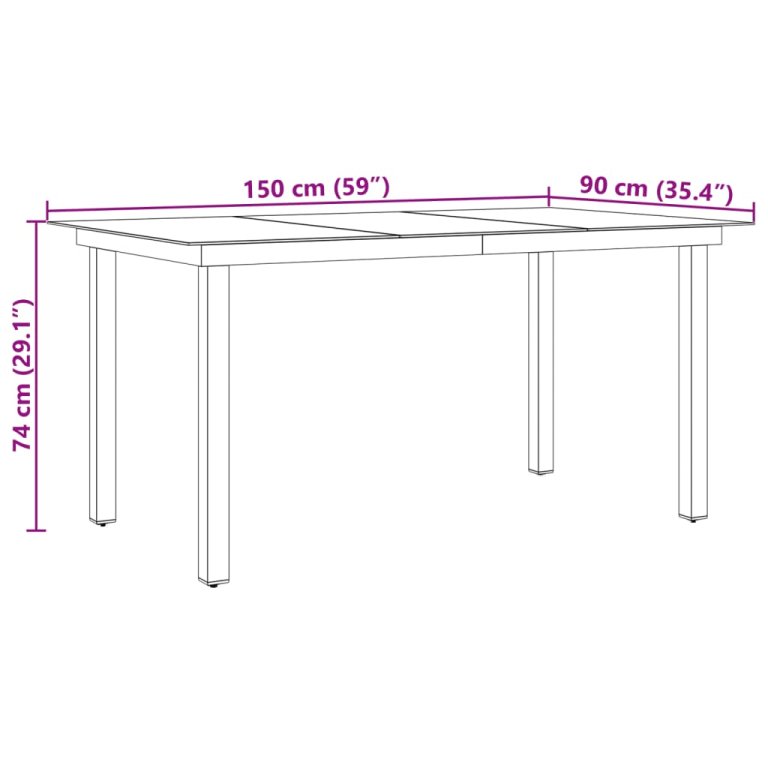 fekete alumínium és üveg kerti asztal 150 x 90 x 74 cm