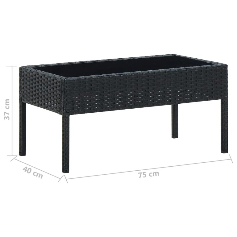 fekete polyrattan kerti asztal 75 x 40 x 37 cm