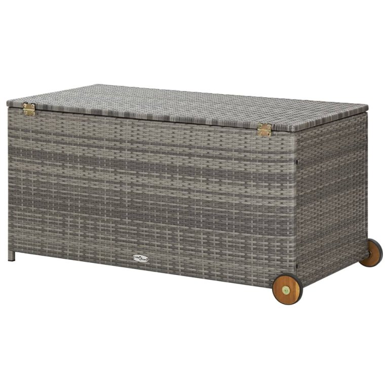 világosszürke polyrattan kerti tárolóláda 120 x 65 x 61 cm