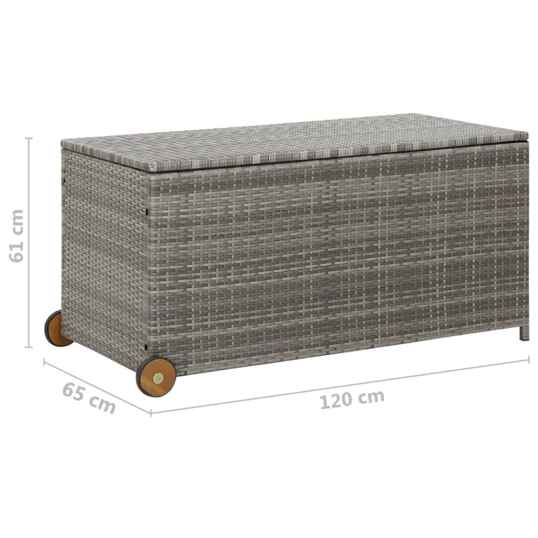 világosszürke polyrattan kerti tárolóláda 120 x 65 x 61 cm