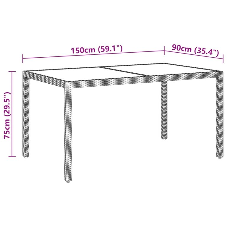 bézs polyrattan és edzett üveg kerti asztal 150 x 90 x 75 cm