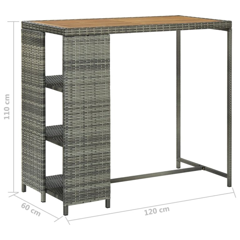 szürke polyrattan bárasztal tárolópolccal 120 x 60 x 110 cm