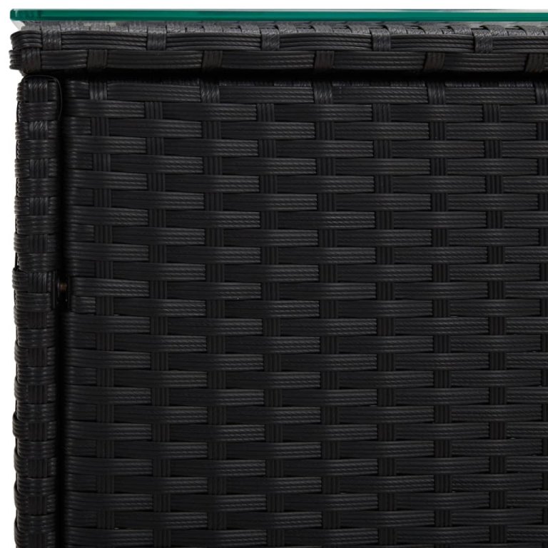 fekete polyrattan és edzett üveg kisasztal 40 x 37 x 40,5 cm