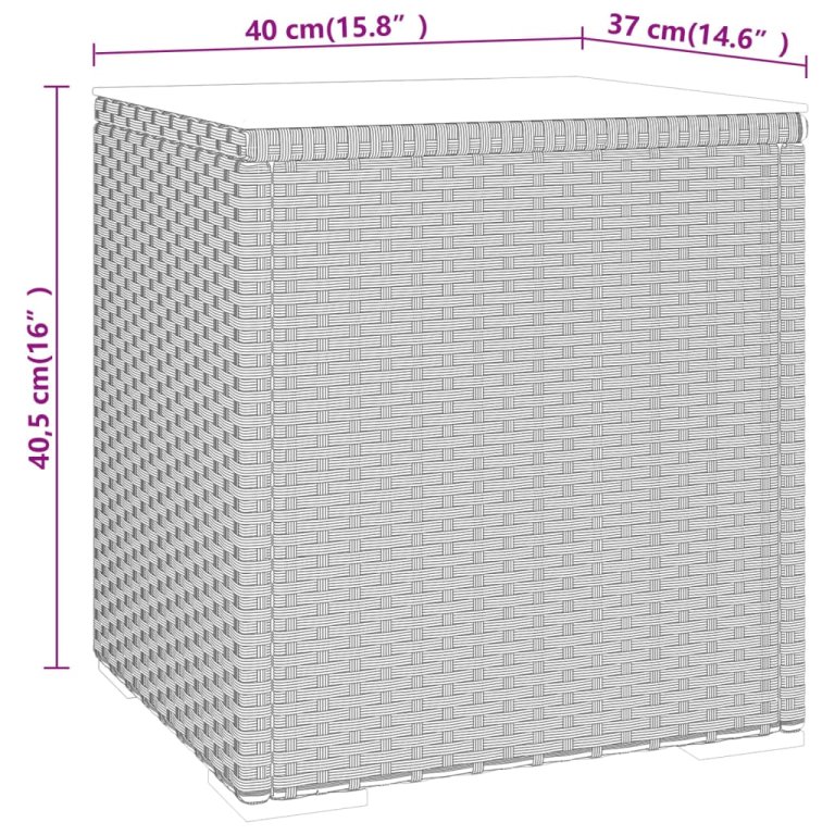 fekete polyrattan és edzett üveg kisasztal 40 x 37 x 40,5 cm