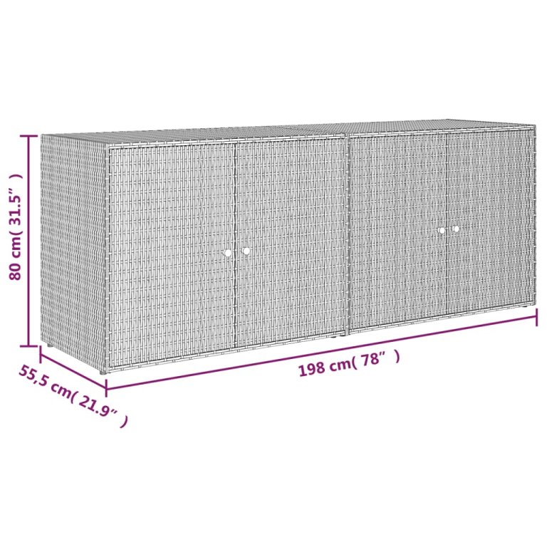 fekete polyrattan kerti tárolószekrény 198 x 55,5 x 80 cm