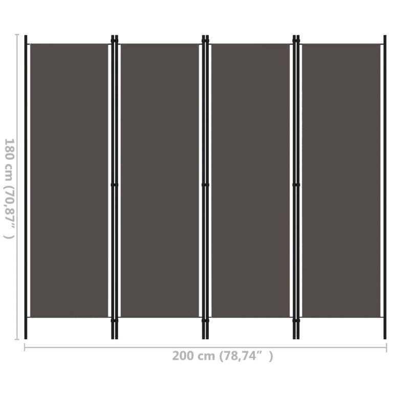 antracitszürke 4 paneles paraván 200 x 180 cm