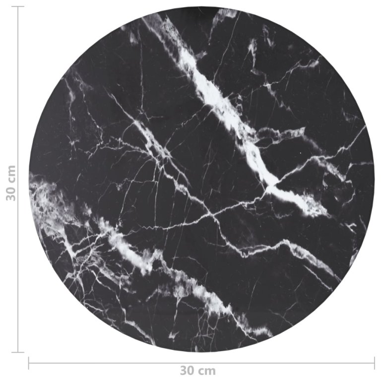 fekete edzett üveg asztallap márványdizájnnal Ø30 x 0,8 cm